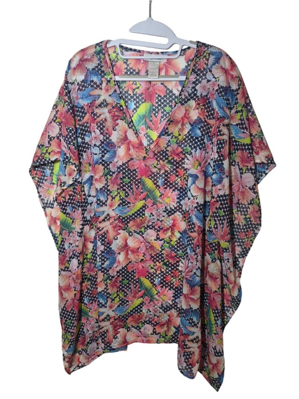 Tommy Bahama Floral Sheer Kimono Cover Up S/M Black Tropical Lightweight